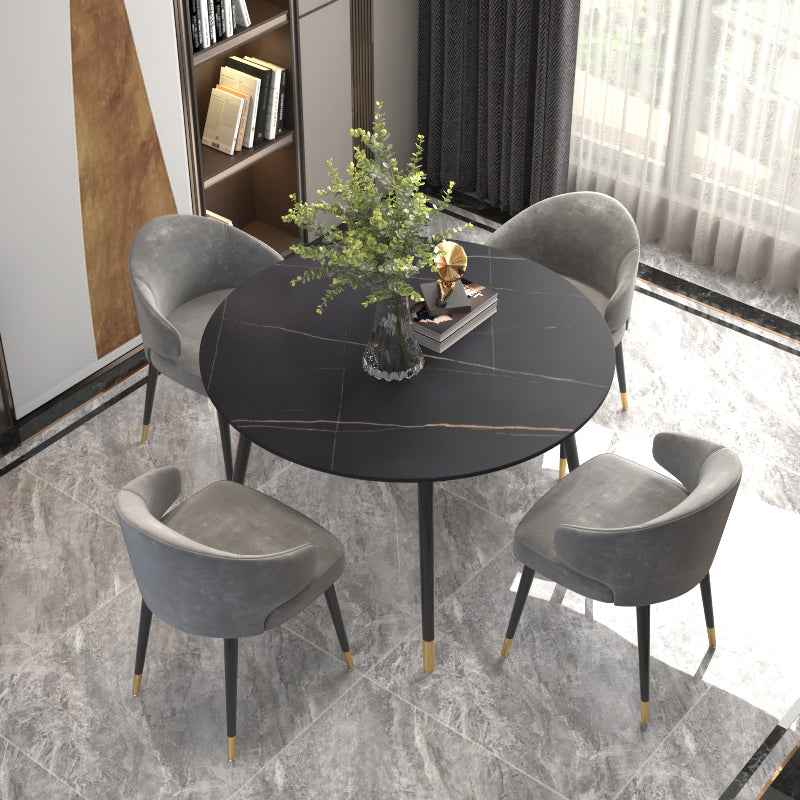 Luxury Style Home Sintered Stone Dining Table 4 Legs Metallic Base Round Table