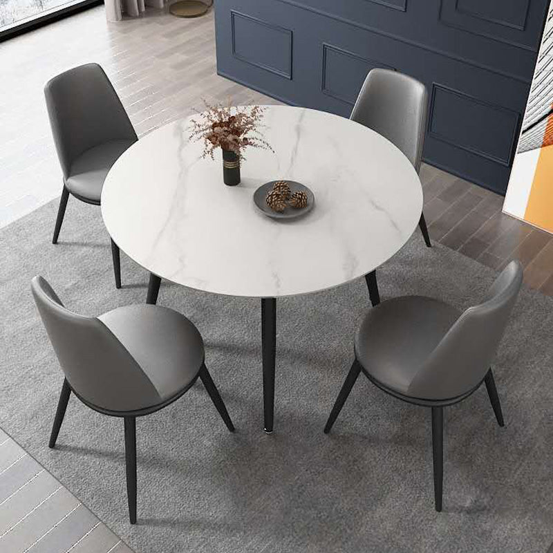Luxury Style Home Sintered Stone Dining Table 4 Legs Metallic Base Round Table