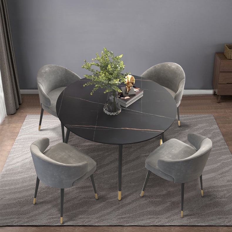 Luxury Style Home Sintered Stone Dining Table 4 Legs Metallic Base Round Table