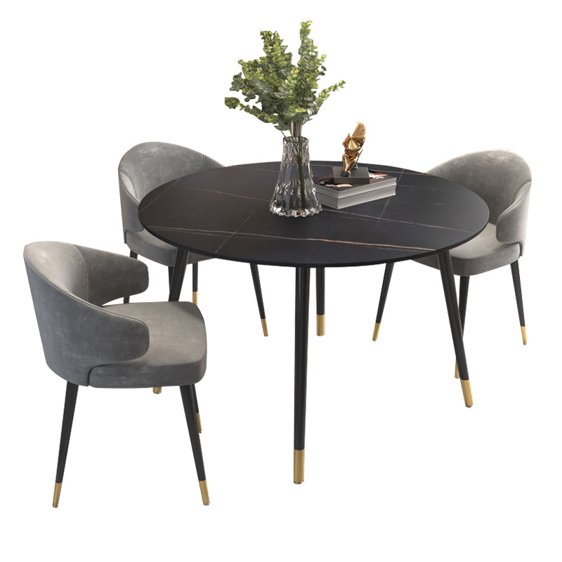 Luxury Style Home Sintered Stone Dining Table 4 Legs Metallic Base Round Table