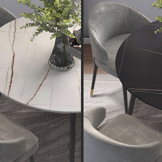 Luxury Style Home Sintered Stone Dining Table 4 Legs Metallic Base Round Table
