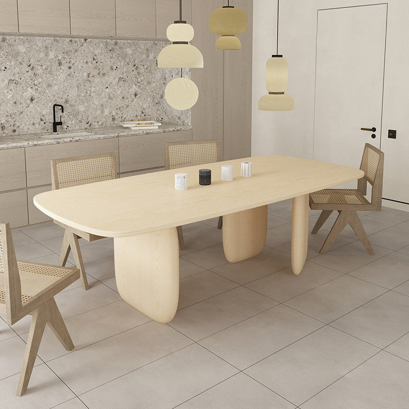 Simple Style Pine Solid Wood Dining Table 3 Legs Base Oval Table for Home