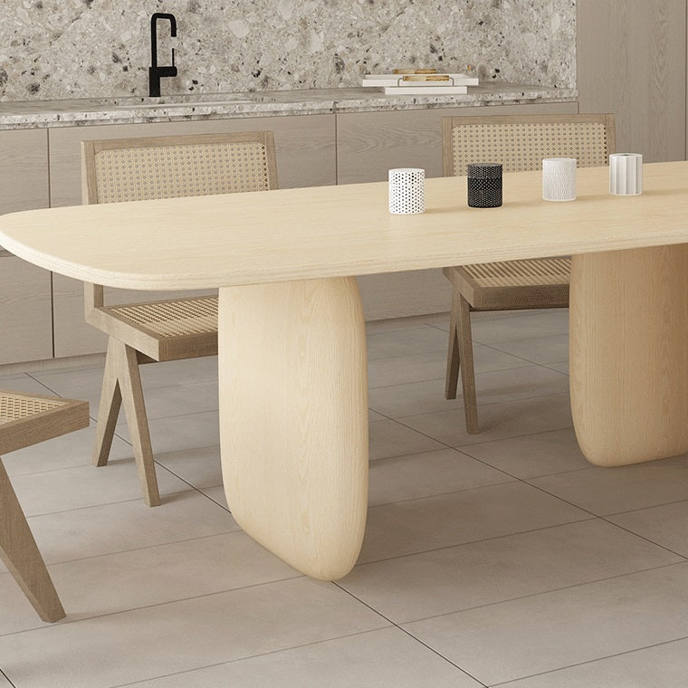 Simple Style Pine Solid Wood Dining Table 3 Legs Base Oval Table for Home