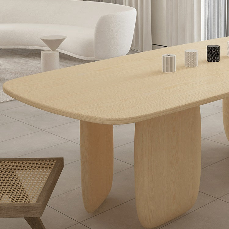 Simple Style Pine Solid Wood Dining Table 3 Legs Base Oval Table for Home
