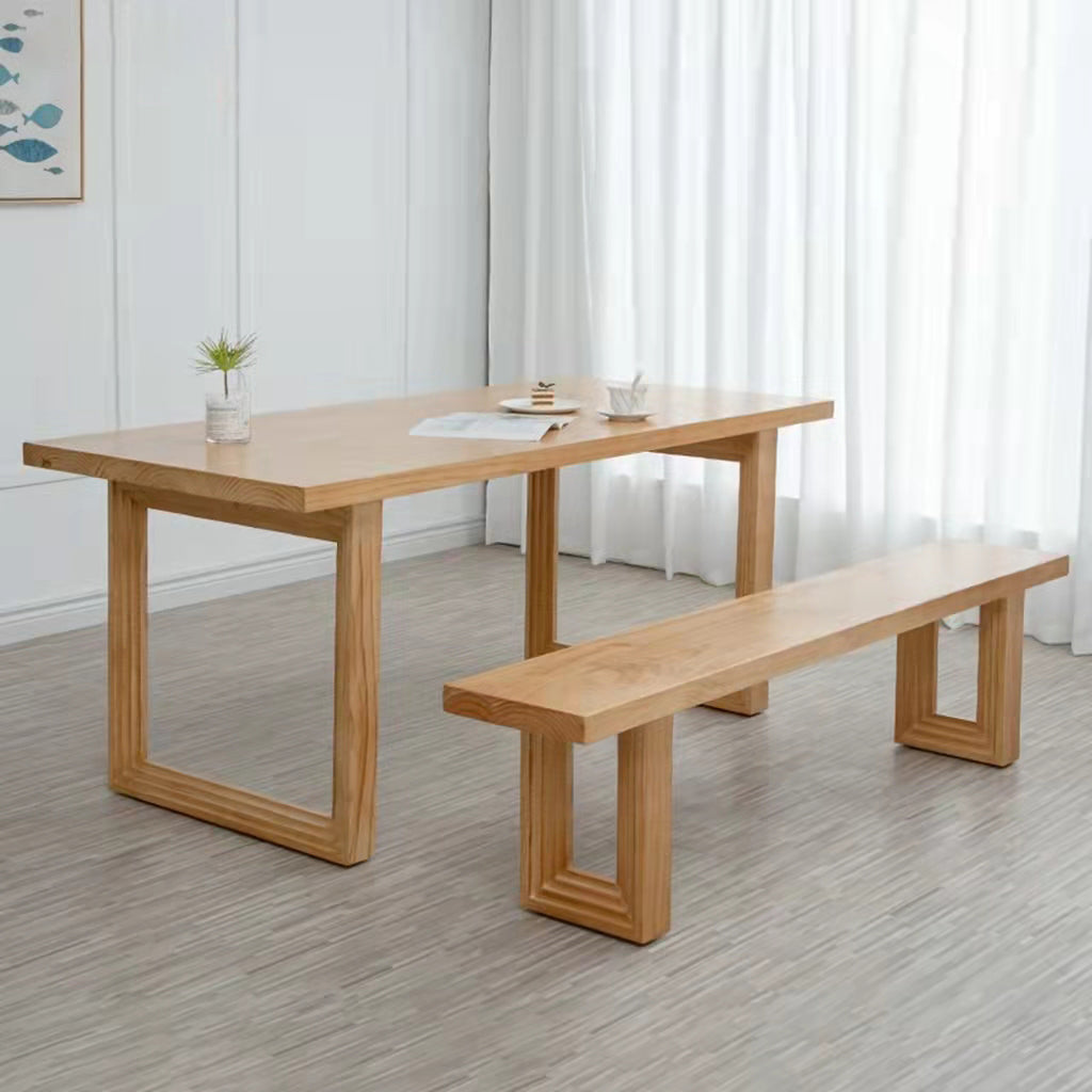 Rechthoek houten tafel in de natuur moderne dennenafel met dubbele voetstuk