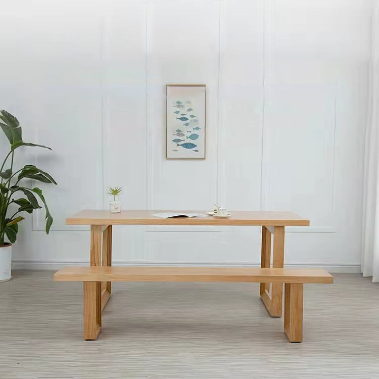 Rechthoek houten tafel in de natuur moderne dennenafel met dubbele voetstuk