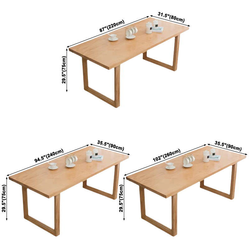 Rechthoek houten tafel in de natuur moderne dennenafel met dubbele voetstuk