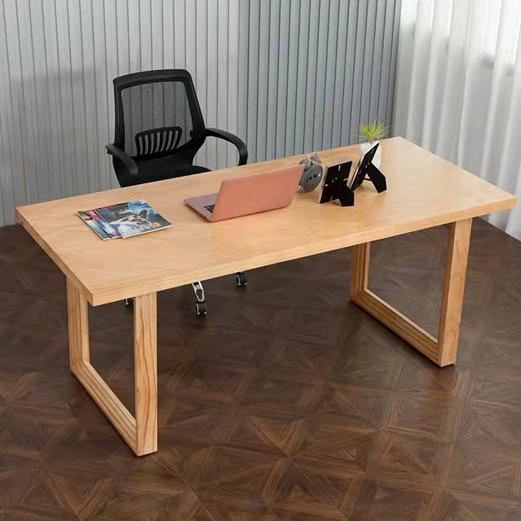 Rechthoek houten tafel in de natuur moderne dennenafel met dubbele voetstuk