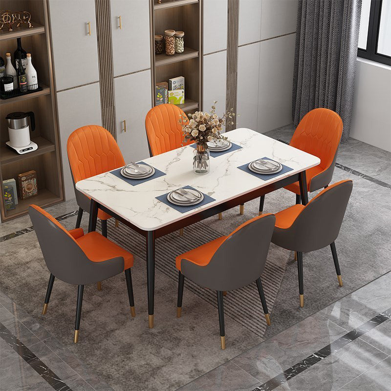 Mesa de comedor rectangular estándar glamorosa mesa de comedor de cocina sinterizada con 4 patas base