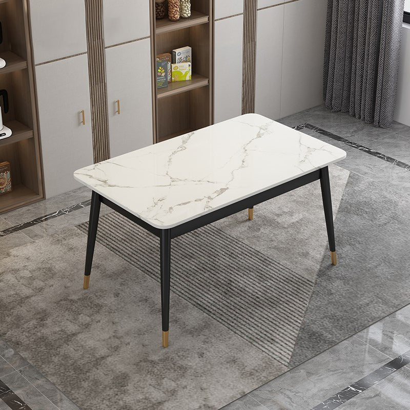 Mesa de comedor rectangular estándar glamorosa mesa de comedor de cocina sinterizada con 4 patas base
