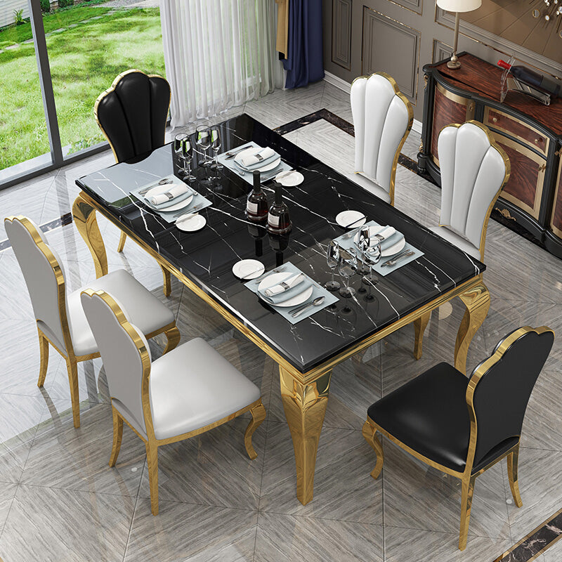 Table de luxe traditionnelle Rectangle Table à manger en acier inoxydable pour la maison