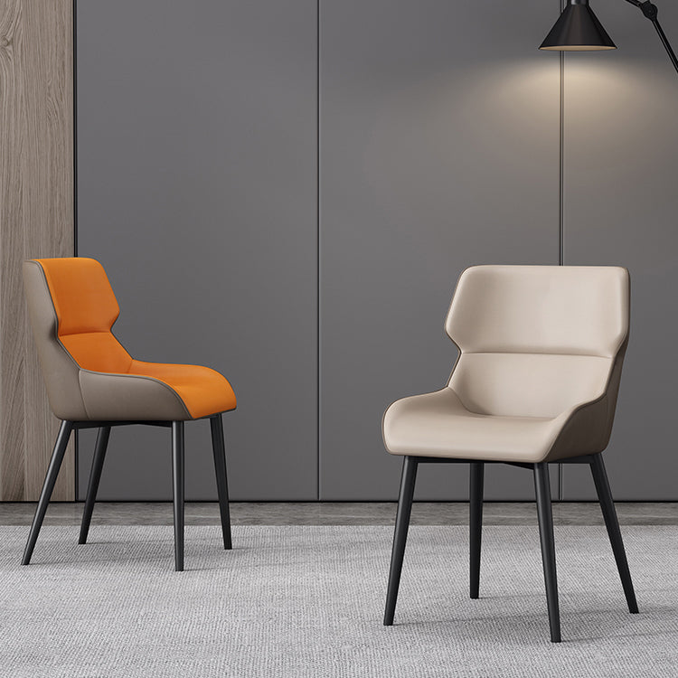 Hedendaagse faux lederen eetkamerstoelen Wingback arm stoel met metalen benen (set van 4)