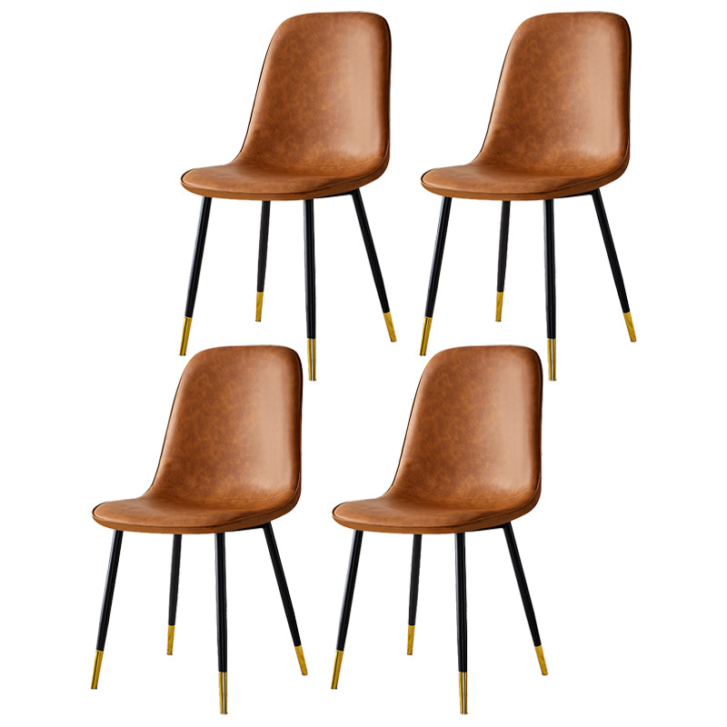 Silla lateral casera escandinava Silla de comedor tapizada con respaldo sólido de metal