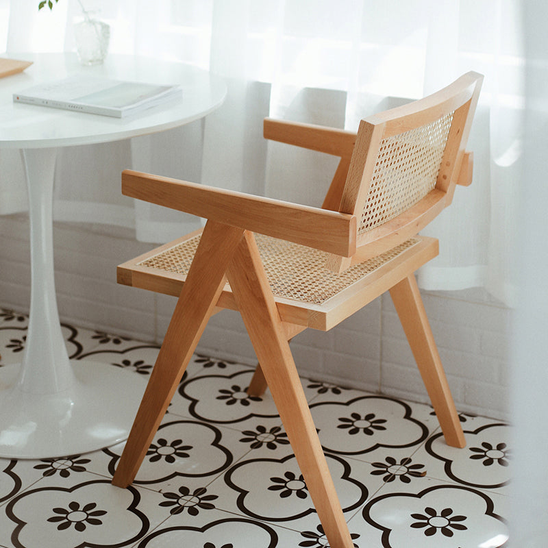 Modern Style Solid Rubberwood Chair Set Open Back Arm Dining Room Chairs