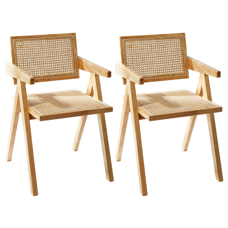 Modern Style Solid Rubberwood Chair Set Open Back Arm Dining Room Chairs