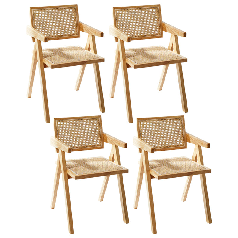 Modern Style Solid Rubberwood Chair Set Open Back Arm Dining Room Chairs
