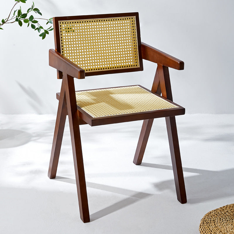 Modern Style Solid Rubberwood Chair Set Open Back Arm Dining Room Chairs