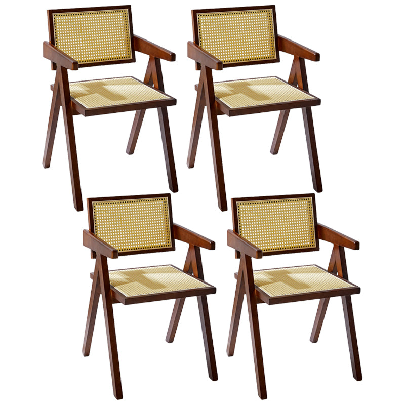 Modern Style Solid Rubberwood Chair Set Open Back Arm Dining Room Chairs