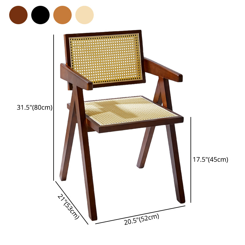 Modern Style Solid Rubberwood Chair Set Open Back Arm Dining Room Chairs