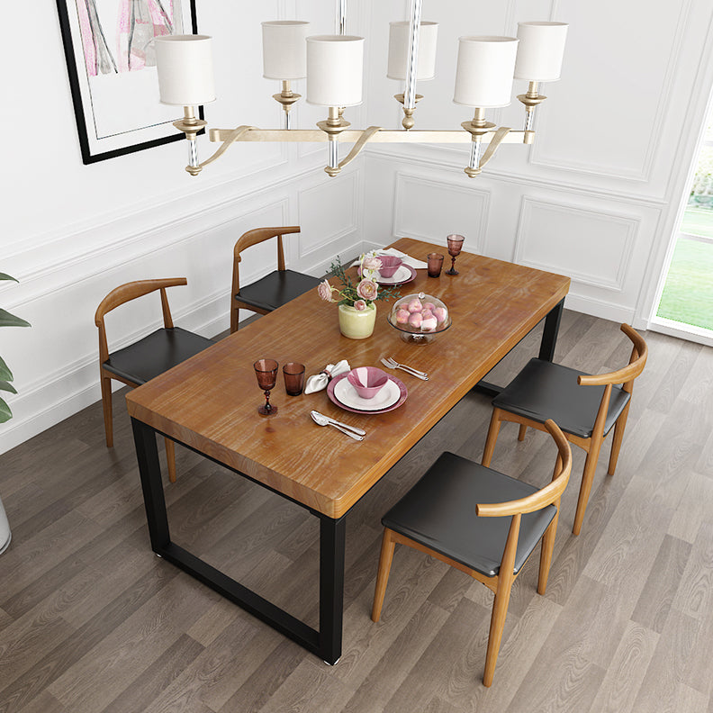 Industrial Brown Dining Table Rectangle Shape Solid Wood Dining Table with Double Pedestal Bases
