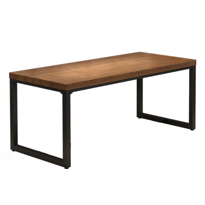 Industrial Brown Dining Table Rectangle Shape Solid Wood Dining Table with Double Pedestal Bases
