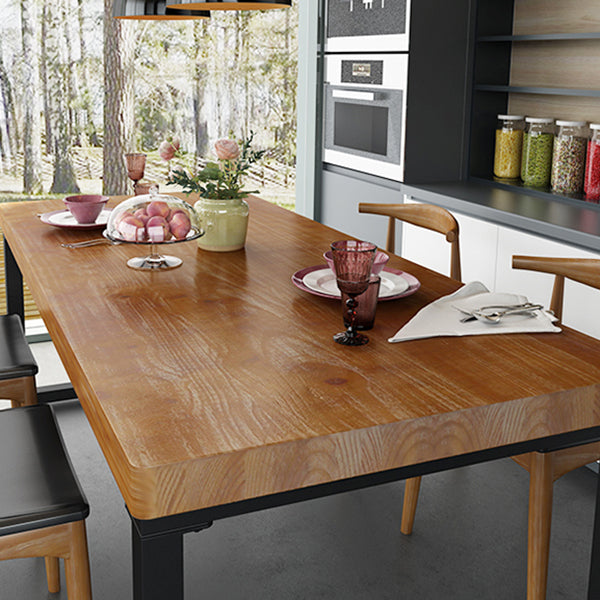 Industrial Brown Dining Table Rectangle Shape Solid Wood Dining Table with Double Pedestal Bases