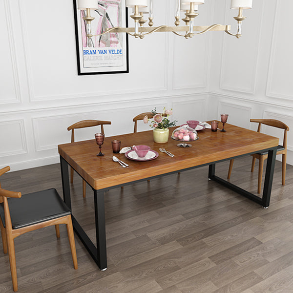 Industrial Brown Dining Table Rectangle Shape Solid Wood Dining Table with Double Pedestal Bases