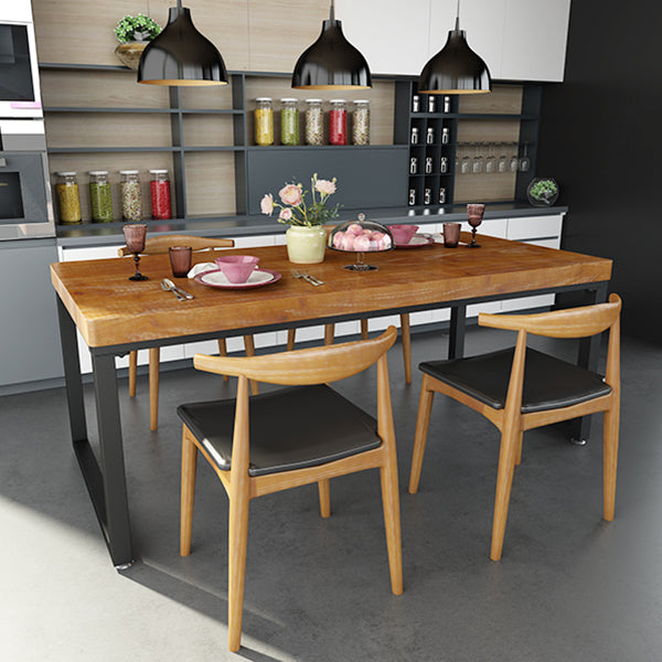 Industrial Brown Dining Table Rectangle Shape Solid Wood Dining Table with Double Pedestal Bases