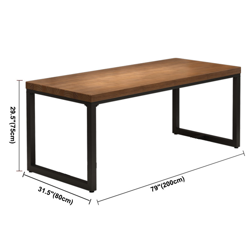 Industrial Brown Dining Table Rectangle Shape Solid Wood Dining Table with Double Pedestal Bases