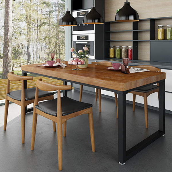 Industrial Brown Dining Table Rectangle Shape Solid Wood Dining Table with Double Pedestal Bases