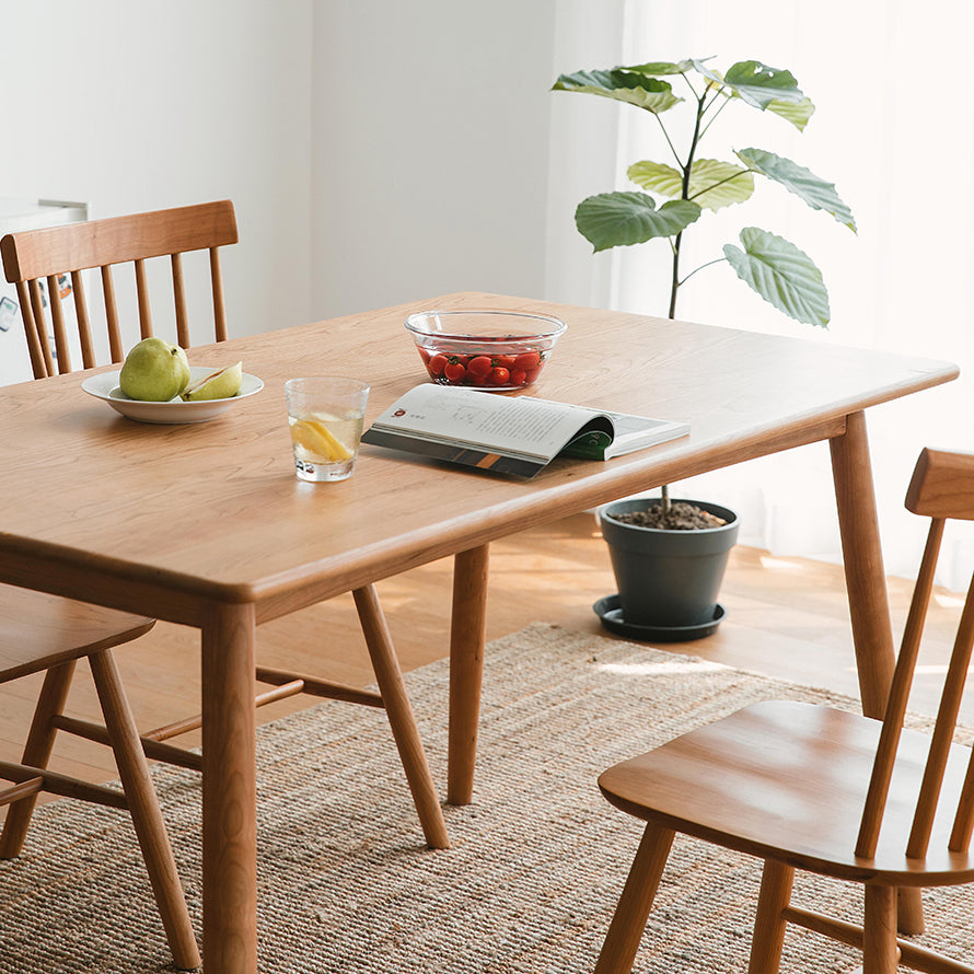 Mesa de comedor de madera maciza rectángulo Mesa interior de cocina moderna con 4 patas