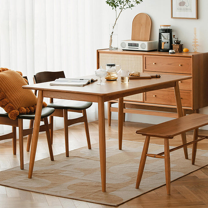 Mesa de comedor de madera maciza rectángulo Mesa interior de cocina moderna con 4 patas