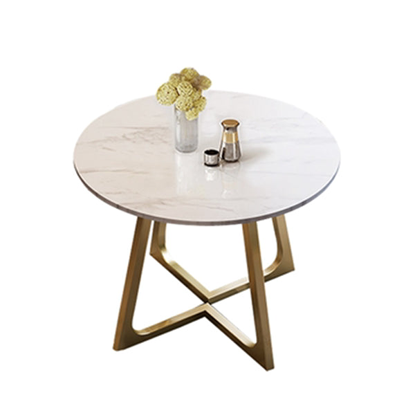 Table de dîner en pierre frittée de luxe traditionnelle, table ronde blanche avec cadre doré