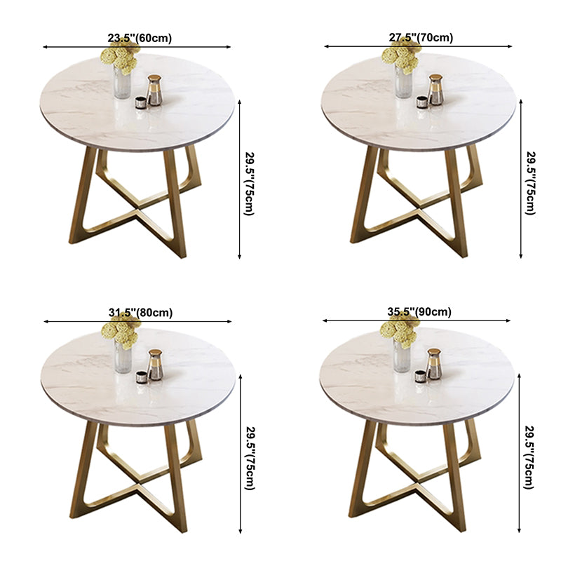 Table de dîner en pierre frittée de luxe traditionnelle, table ronde blanche avec cadre doré