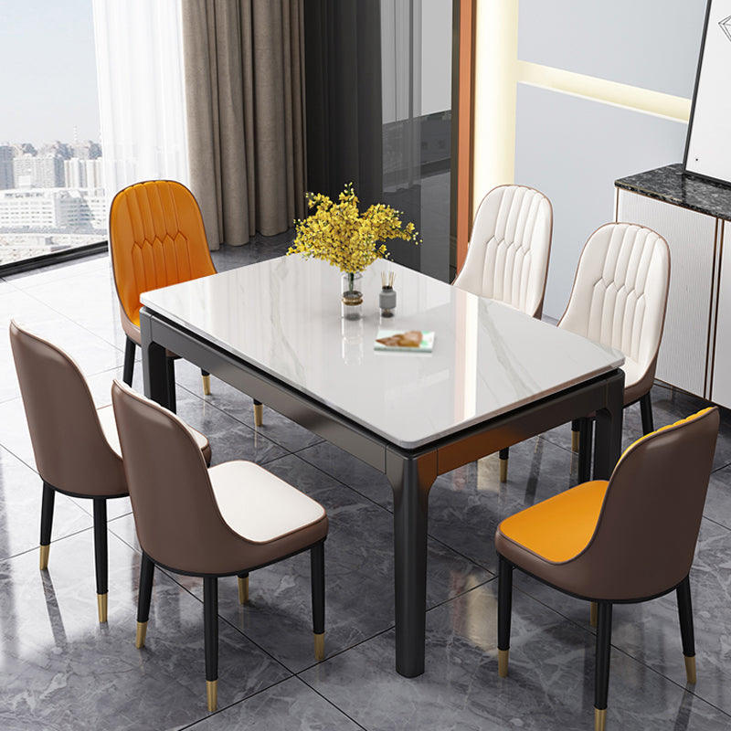 Tavolo da pranzo in pietra sinterizzato in stile contemporaneo 4 gambe tavolo rettangolo di base in legno per casa