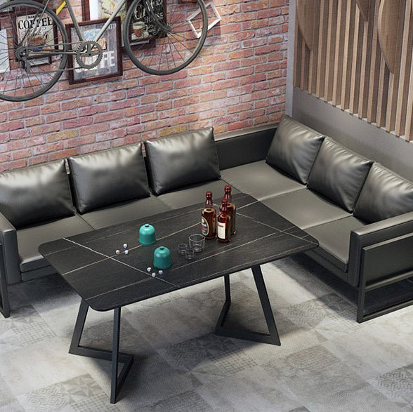 Metal Industrial Rectangle Indoor Table Sintered Stone Table for Kitchen and Dining Room