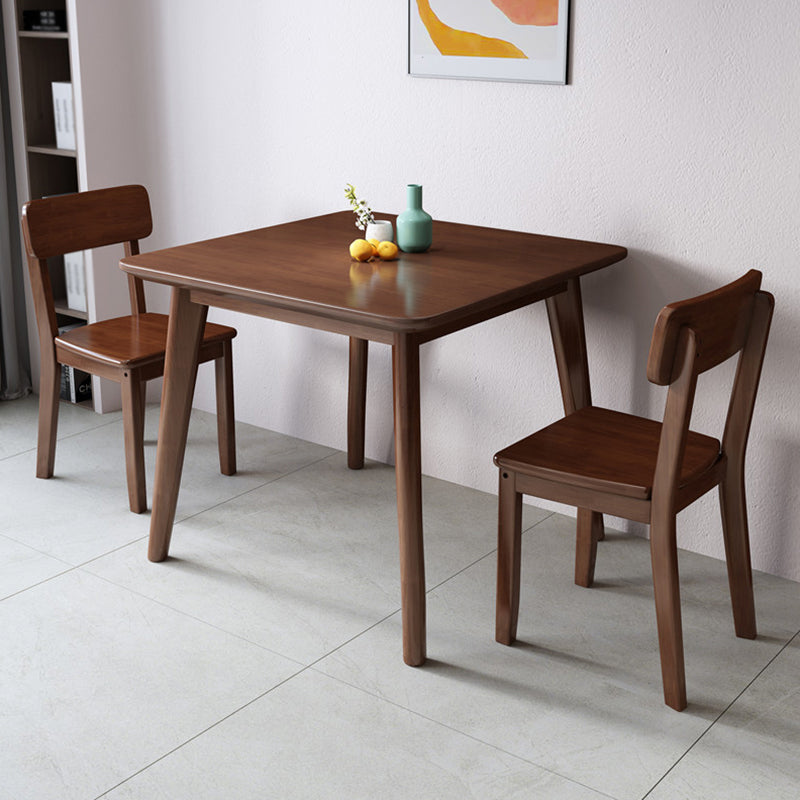 Square 4 Legs Industrial Dining Table Wood Color Fixed Table of Solid Wood