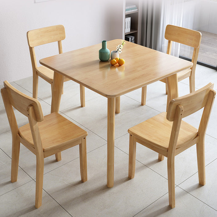 Square 4 Legs Industrial Dining Table Wood Color Fixed Table of Solid Wood