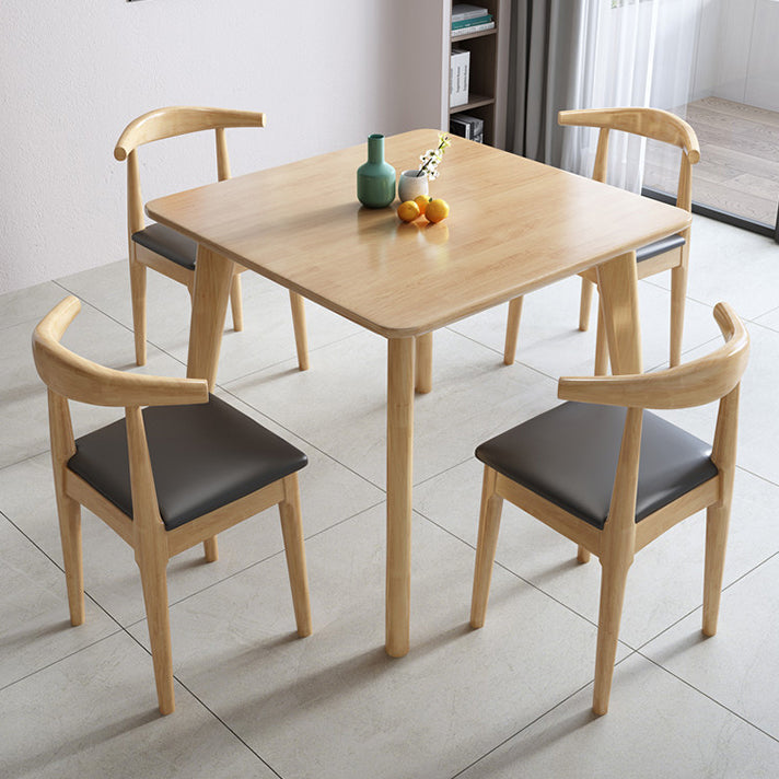 Square 4 Legs Industrial Dining Table Wood Color Fixed Table of Solid Wood