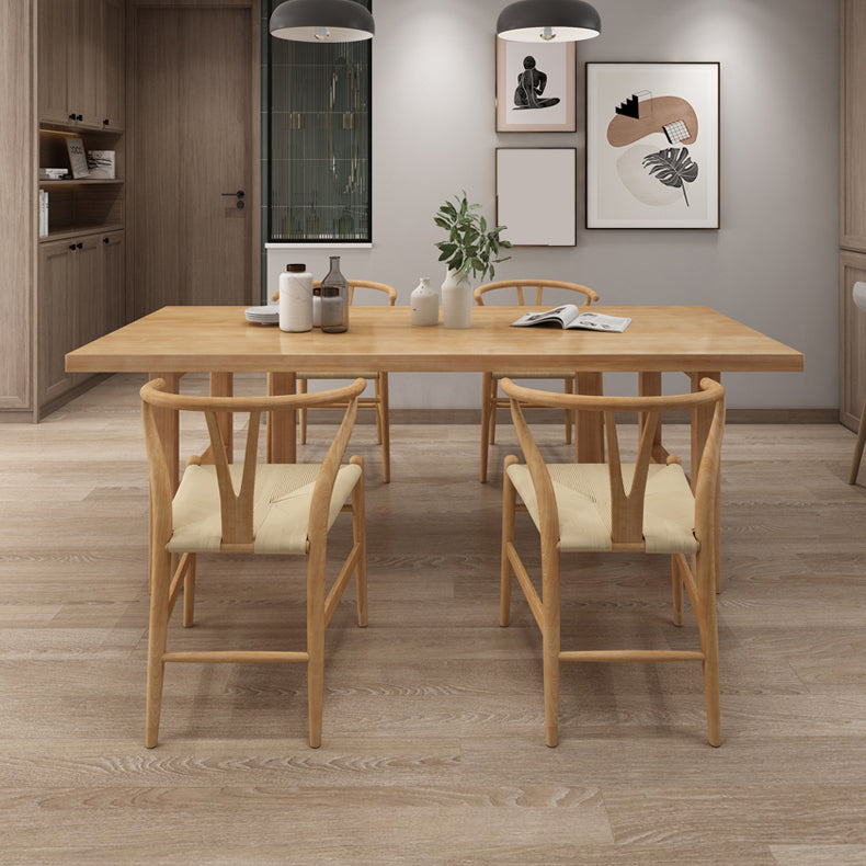 Eenvoudige keuken rechthoek eettafel massief hout kaki eettafel met dubbele voetstukbases
