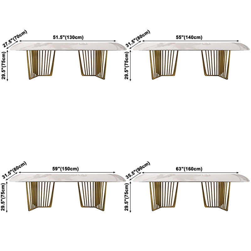 Traditional Luxury Stone Table Rectangle Dining Table with Stainless Steel Double Pedestal