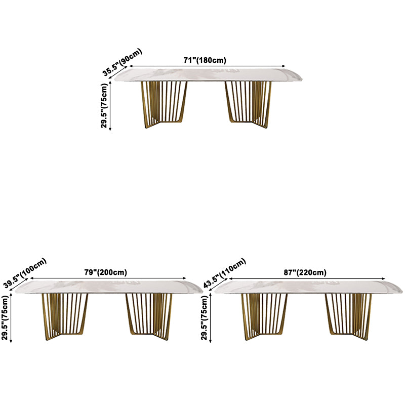 Traditional Luxury Stone Table Rectangle Dining Table with Stainless Steel Double Pedestal