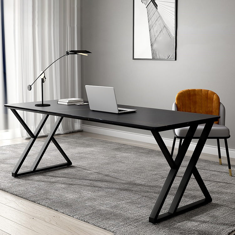 Rechthoek gesinterde stenen tweekleurige eettafel eenvoud dubbele voetstuktafel voor eetkamer