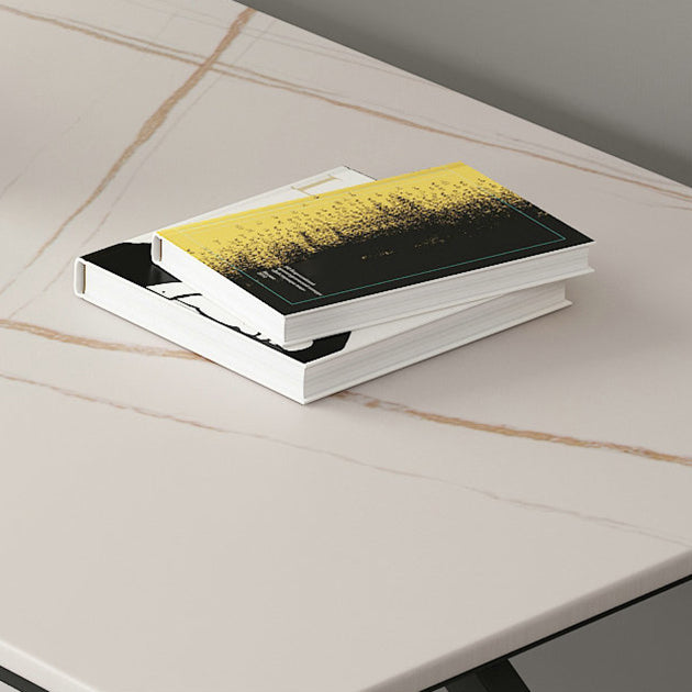 Rechthoek gesinterde stenen tweekleurige eettafel eenvoud dubbele voetstuktafel voor eetkamer