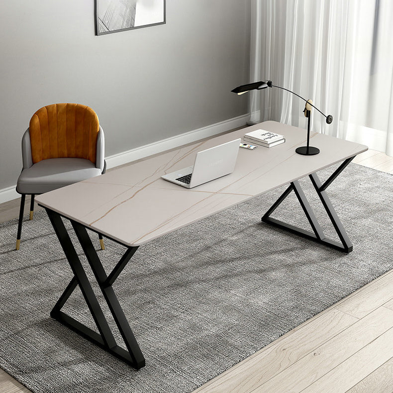 Rechthoek gesinterde stenen tweekleurige eettafel eenvoud dubbele voetstuktafel voor eetkamer
