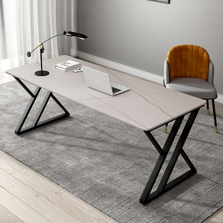 Rectangle Minimalist Dining Table White Tone Fixed Table of Sintered Stone