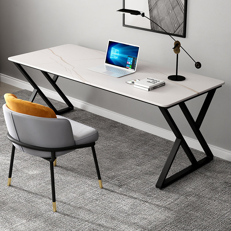 Rectangle Minimalist Dining Table White Tone Fixed Table of Sintered Stone