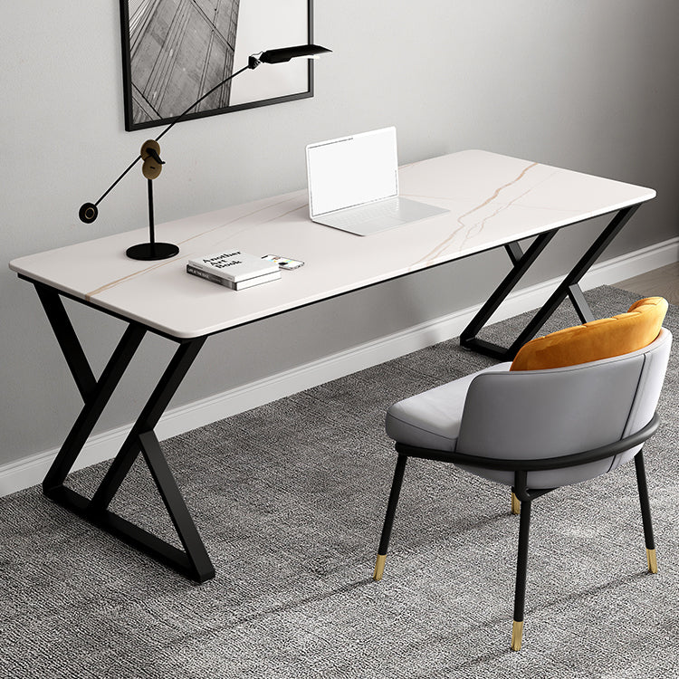 Rectangle Minimalist Dining Table White Tone Fixed Table of Sintered Stone