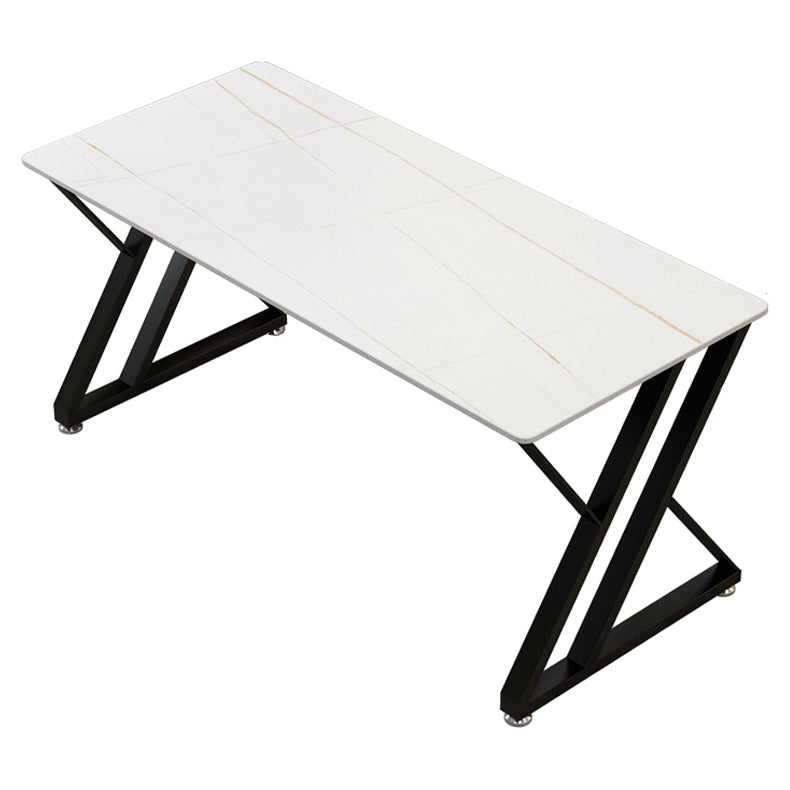 Rectangle Minimalist Dining Table White Tone Fixed Table of Sintered Stone