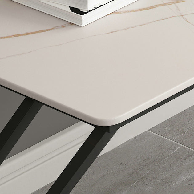 Rectangle Minimalist Dining Table White Tone Fixed Table of Sintered Stone